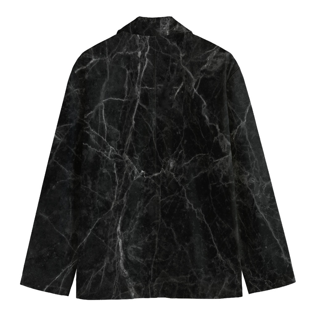 Black Grey Dark Marble Print Men's Cotton Blazer