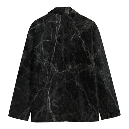 Black Grey Dark Marble Print Men's Cotton Blazer