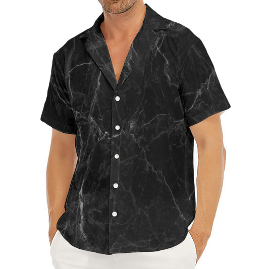 Black Grey Dark Marble Print Men's Deep V-Neck Shirt