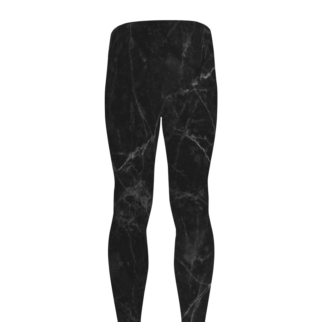 Black Grey Dark Marble Print Men's leggings