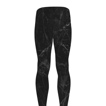 Black Grey Dark Marble Print Men's leggings
