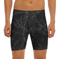 Black Grey Dark Marble Print Men's Long Boxer Briefs
