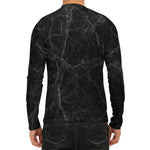 Black Grey Dark Marble Print Men's Long Sleeve Rash Guard