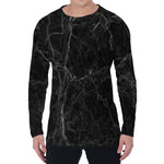 Black Grey Dark Marble Print Men's Long Sleeve T-Shirt