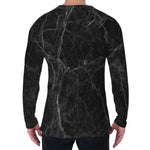 Black Grey Dark Marble Print Men's Long Sleeve T-Shirt