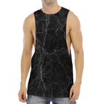 Black Grey Dark Marble Print Men's Muscle Tank Top