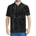 Black Grey Dark Marble Print Men's Polo Shirt