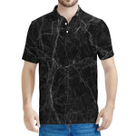 Black Grey Dark Marble Print Men's Polo Shirt