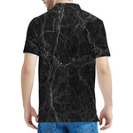 Black Grey Dark Marble Print Men's Polo Shirt