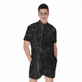 Black Grey Dark Marble Print Men's Romper