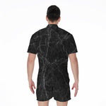 Black Grey Dark Marble Print Men's Rompers