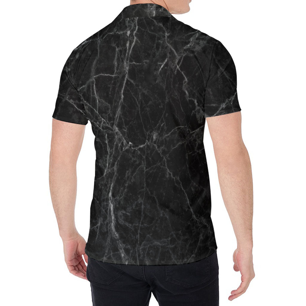Black Grey Dark Marble Print Men's Shirt