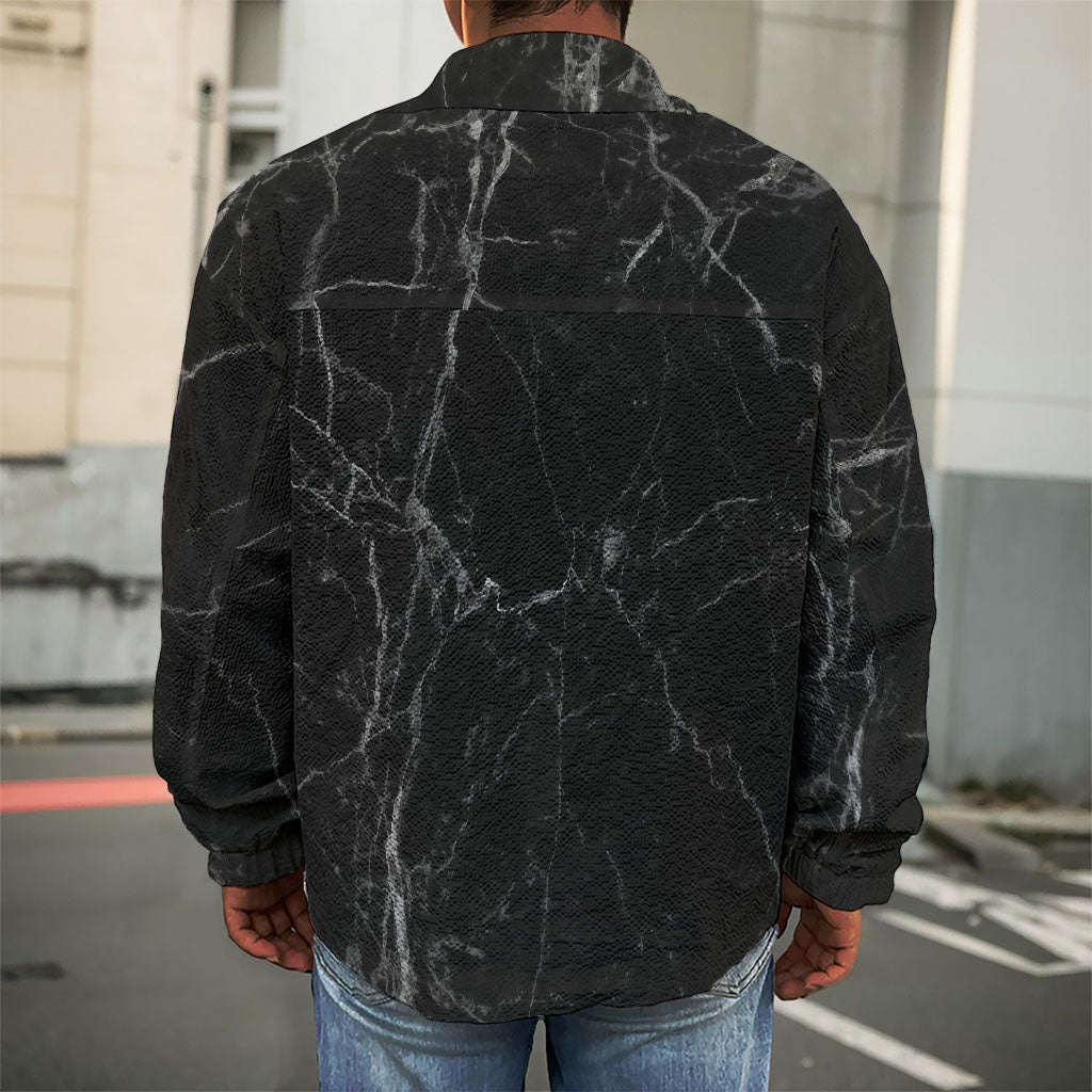 Black Grey Dark Marble Print Men's Shirt Jacket