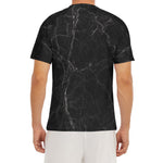Black Grey Dark Marble Print Men's Short Sleeve Rash Guard