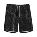 Black Grey Dark Marble Print Men's Athletic Shorts