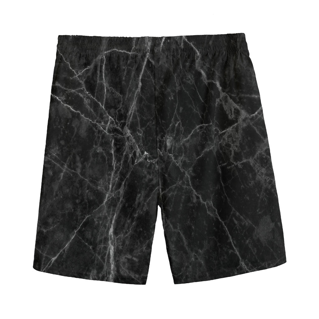 Black Grey Dark Marble Print Men's Sports Shorts