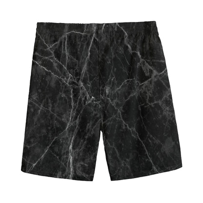 Black Grey Dark Marble Print Men's Sports Shorts