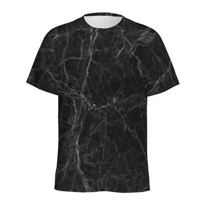Black Grey Dark Marble Print Men's Sports T-Shirt