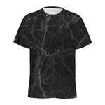 Black Grey Dark Marble Print Men's Sports T-Shirt