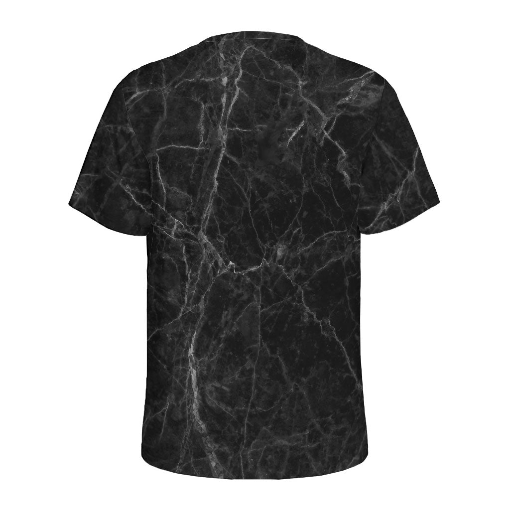 Black Grey Dark Marble Print Men's Sports T-Shirt