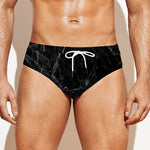 Black Grey Dark Marble Print Men's Swim Briefs