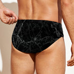 Black Grey Dark Marble Print Men's Swim Briefs