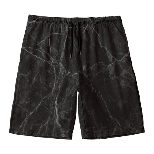 Black Grey Dark Marble Print Men's Swim Trunks