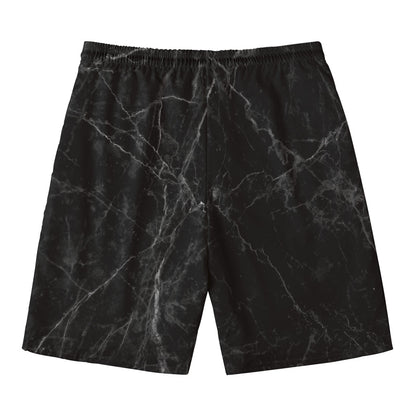 Black Grey Dark Marble Print Men's Swim Trunks