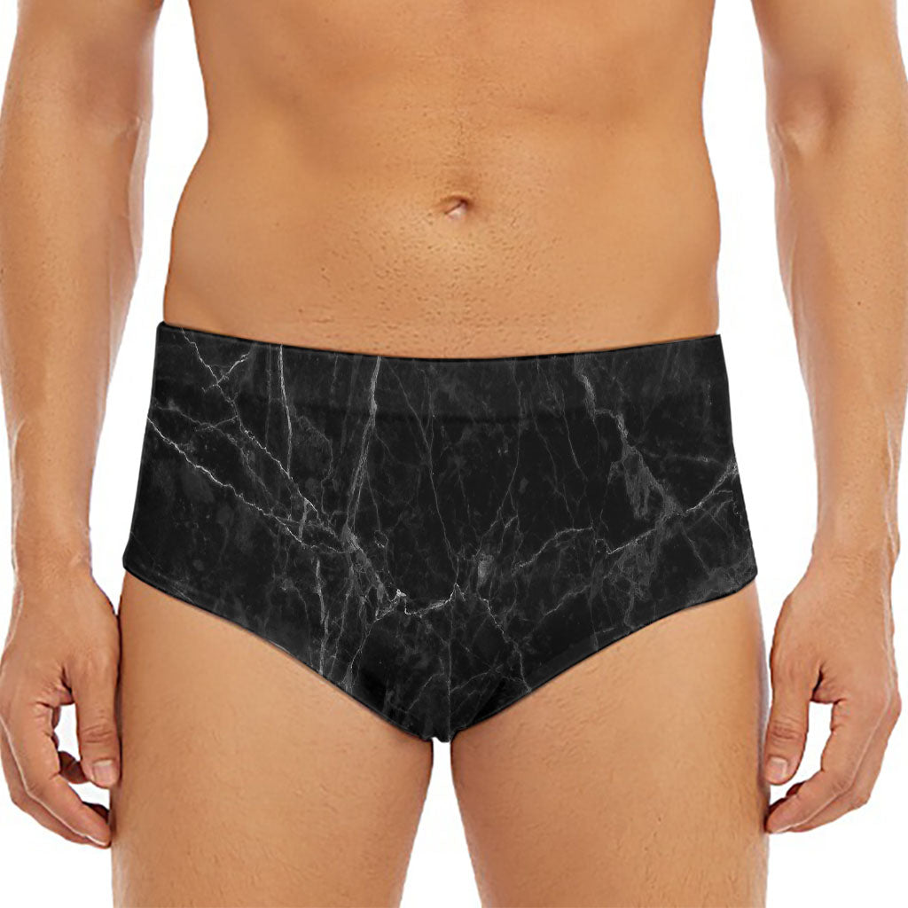 Black Grey Dark Marble Print Men's Triangle Swim Briefs