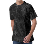 Black Grey Dark Marble Print Men's Velvet T-Shirt