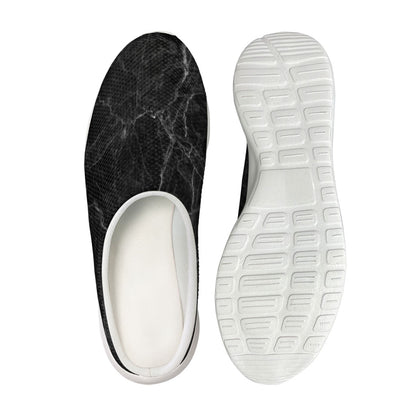 Black Grey Dark Marble Print Mesh Casual Shoes