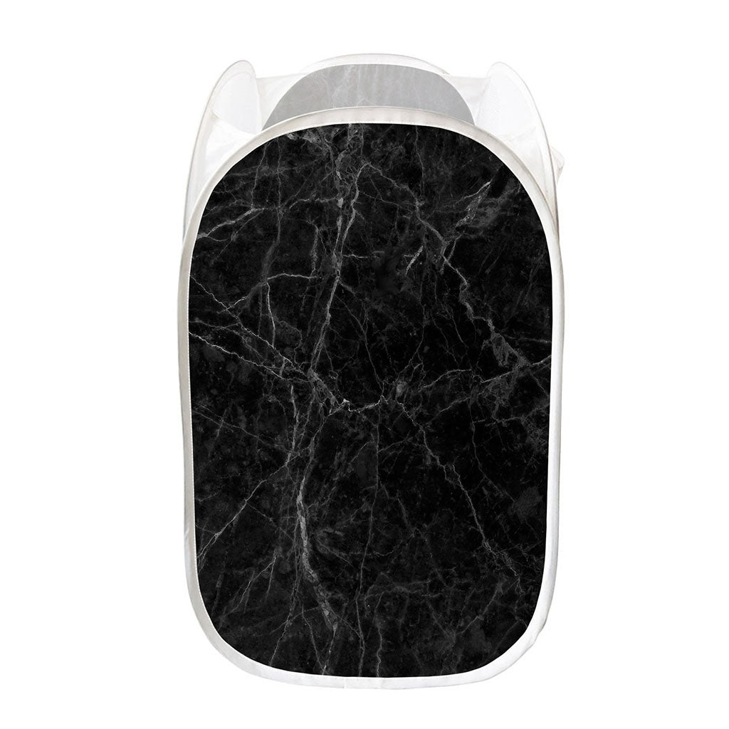 Black Grey Dark Marble Print Mesh Laundry Hamper