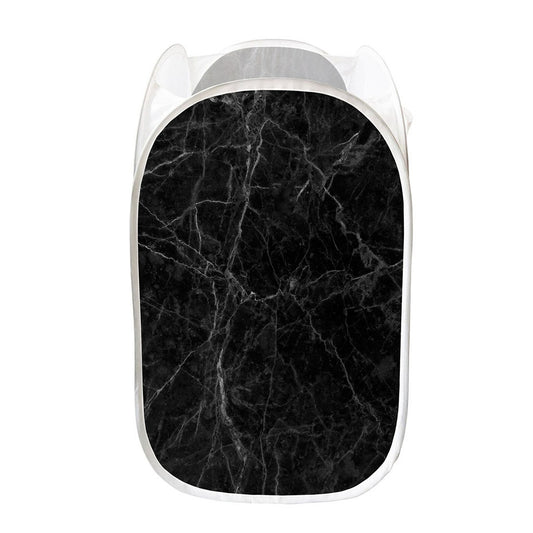 Black Grey Dark Marble Print Mesh Laundry Hamper