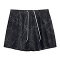 Black Grey Dark Marble Print Mesh Shorts