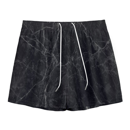 Black Grey Dark Marble Print Mesh Shorts