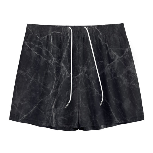 Black Grey Dark Marble Print Mesh Shorts