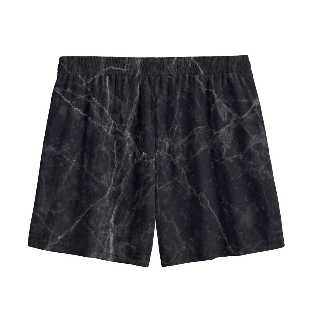 Black Grey Dark Marble Print Mesh Shorts