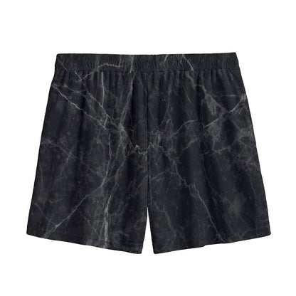 Black Grey Dark Marble Print Mesh Shorts