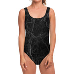 Black Grey Dark Marble Print One Piece Swimsuit