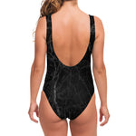 Black Grey Dark Marble Print One Piece Swimsuit