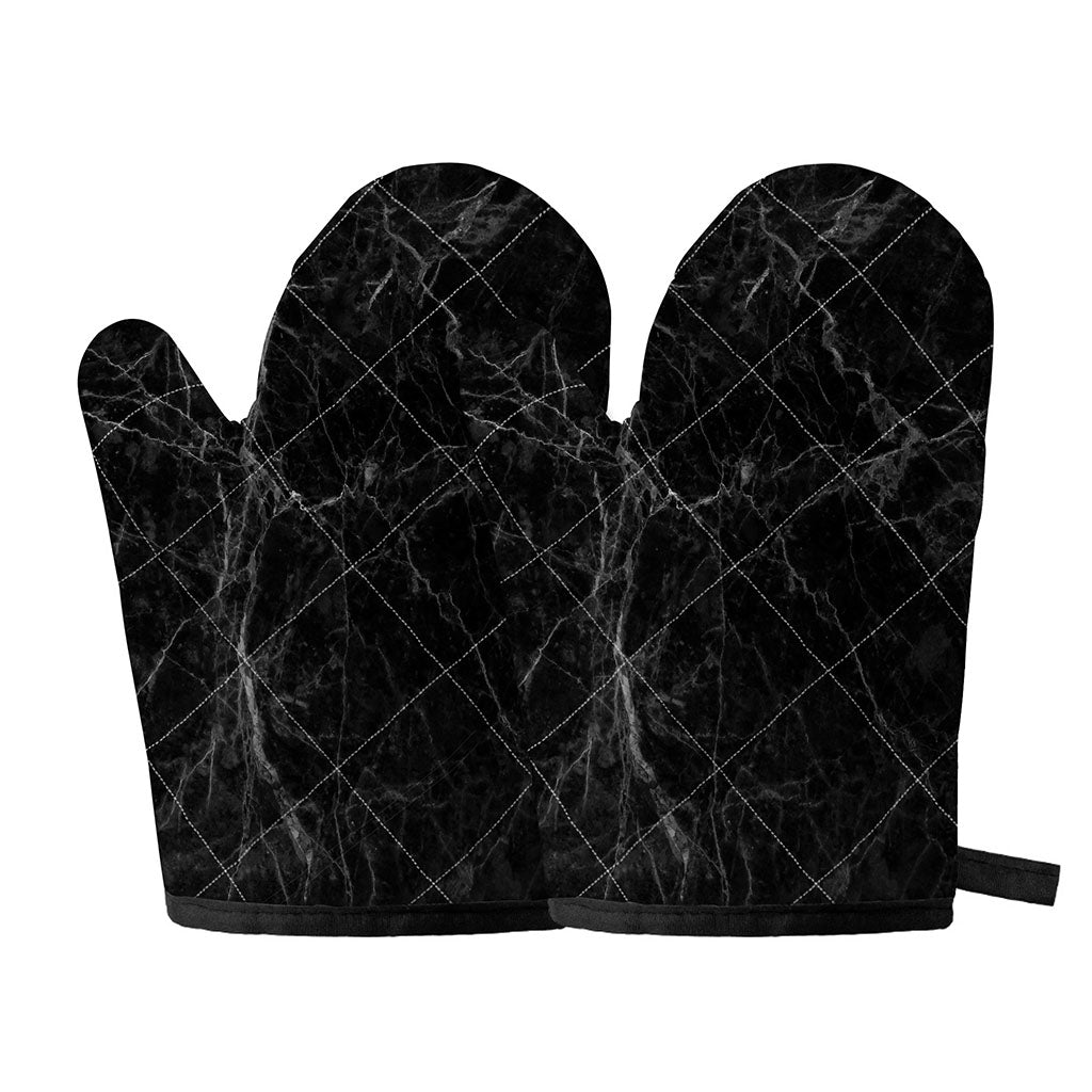 Black Grey Dark Marble Print Oven Mitts