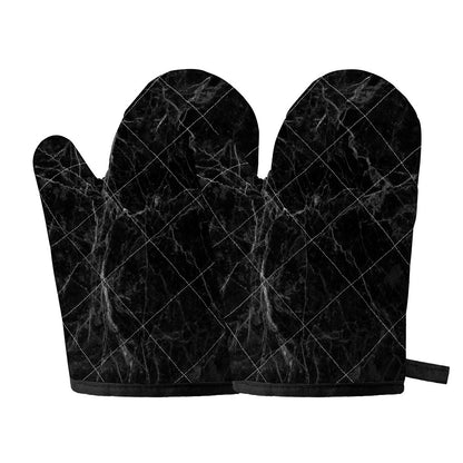 Black Grey Dark Marble Print Oven Mitts