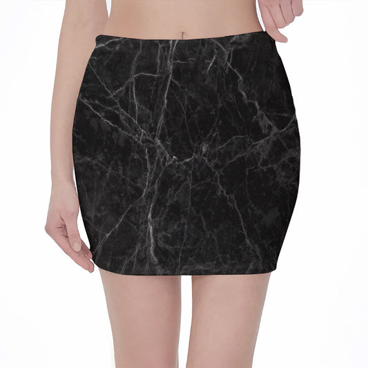 Black Grey Dark Marble Print Pencil Mini Skirt