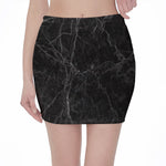 Black Grey Dark Marble Print Pencil Mini Skirt