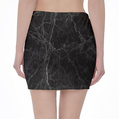 Black Grey Dark Marble Print Pencil Mini Skirt