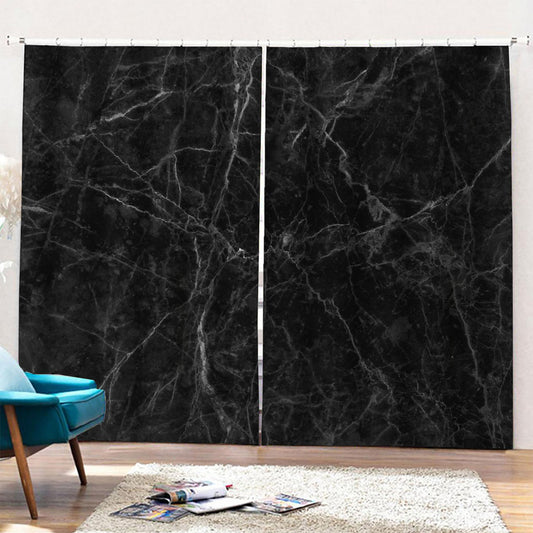 Black Grey Dark Marble Print Pencil Pleat Curtains