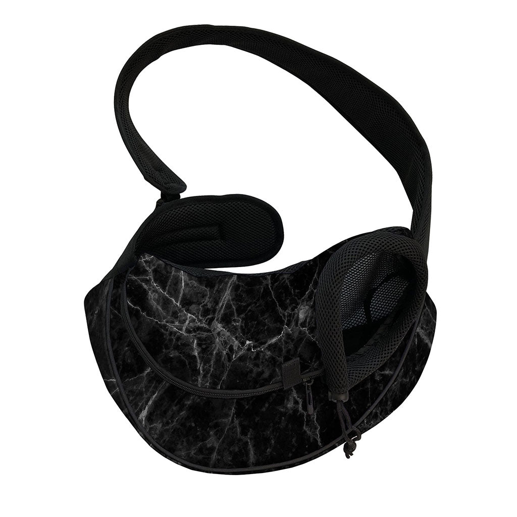Black Grey Dark Marble Print Pet Sling Carrier