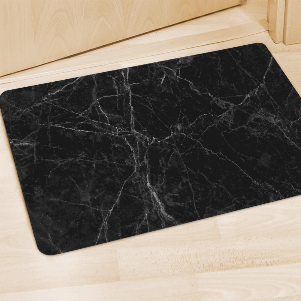Black Grey Dark Marble Print Polyester Doormat