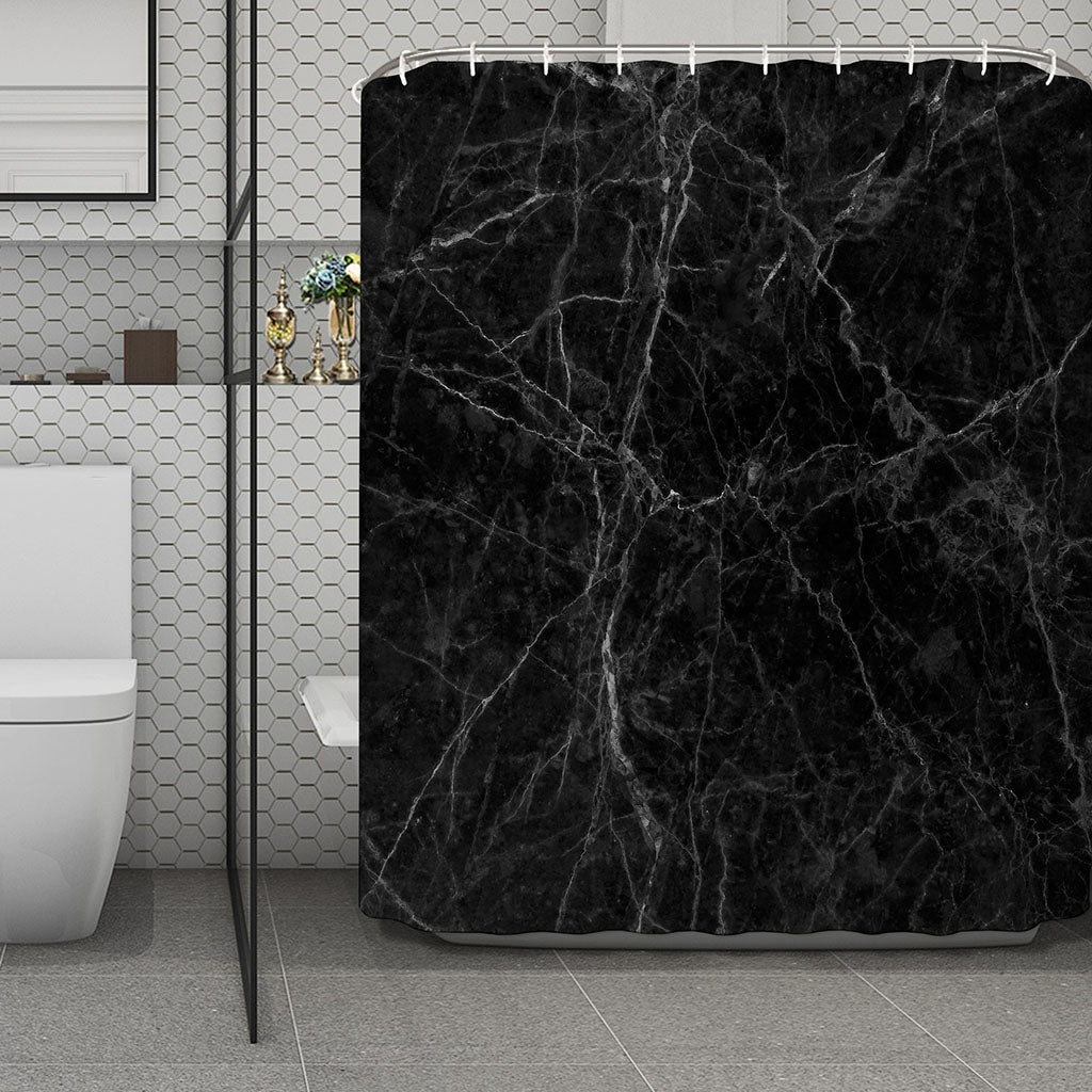 Black Grey Dark Marble Print Polyester Shower Curtain