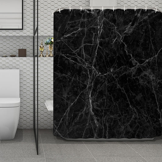Black Grey Dark Marble Print Polyester Shower Curtain